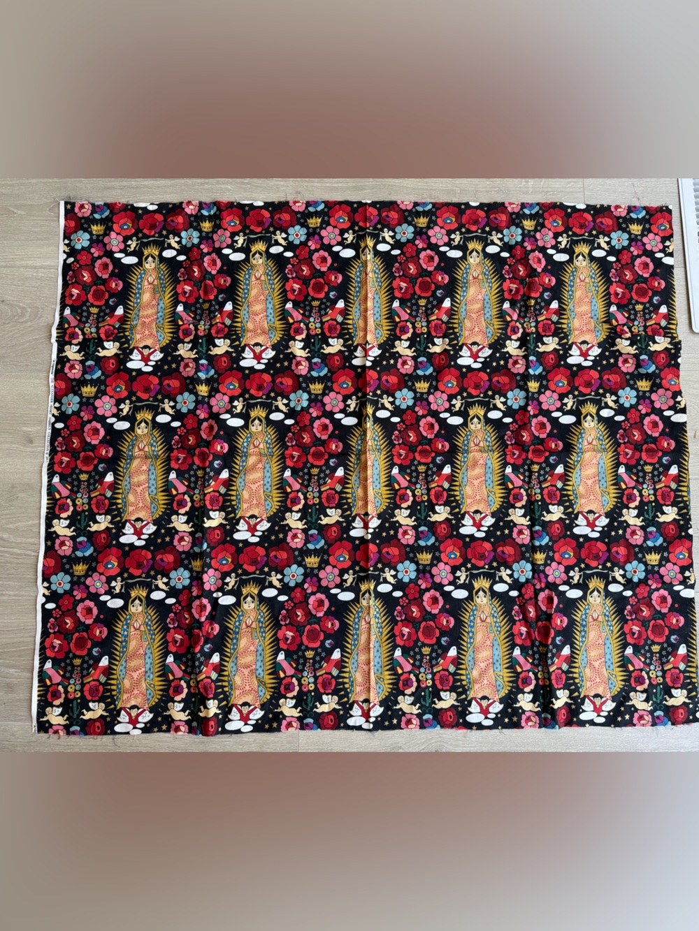 RARE alexander henry fabric la virgencita 2011 black cotton virgin mary floral